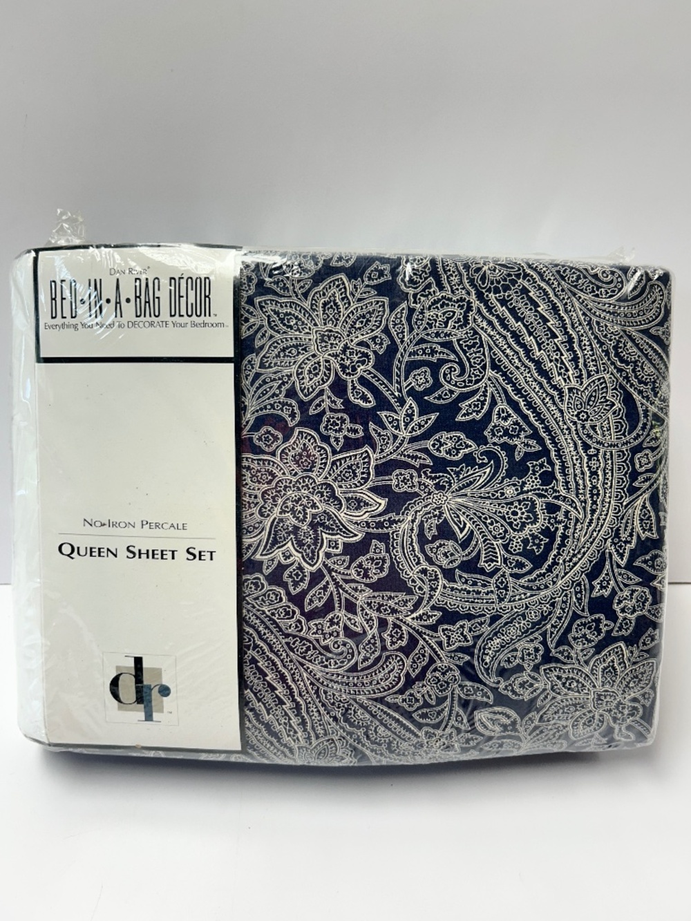 Dan River Bed In A Bag Decor Queen Sheet Set Navy White Paisley No Iron Percale